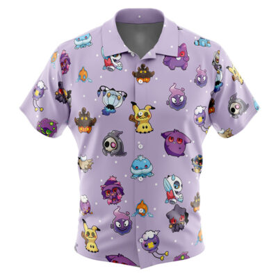Chibi Ghost Pokemon Pattern Men's Short Sleeve Button Up Hawaiian Shirt