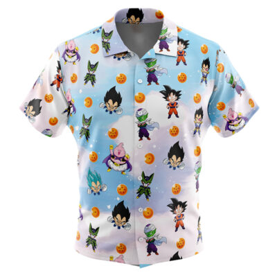 Chibi Dragon Ball Characters Pattern Men's Short Sleeve Button Up Hawaiian Shirt