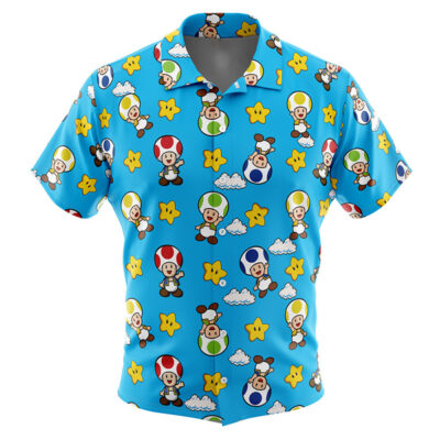 Toad Pattern Super Mario Men's Short Sleeve Button Up Hawaiian Shirt