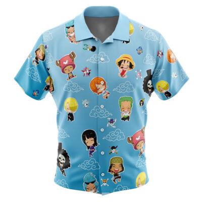 Chibi Strawhat Crew Pattern One Piece Men's Short Sleeve Button Up Hawaiian Shirt