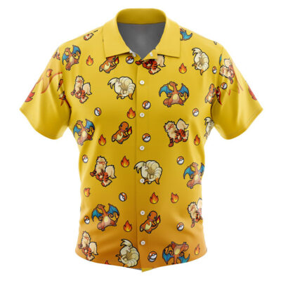 Fire Type Pattern Pokemon Men's Short Sleeve Button Up Hawaiian Shirt