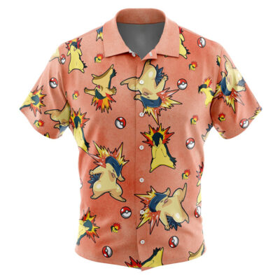 Typhlosion Pattern Pokemon Men's Short Sleeve Button Up Hawaiian Shirt