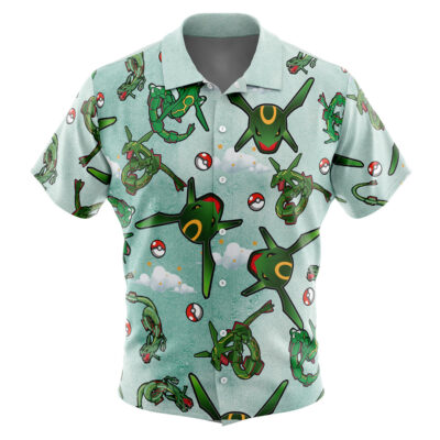 Rayquaza Pattern Pokemon Men's Short Sleeve Button Up Hawaiian Shirt