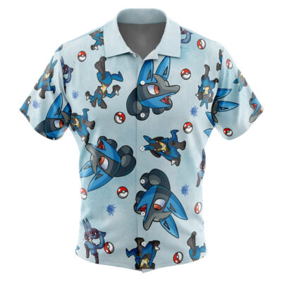 Lucario Pattern Pokemon Men's Short Sleeve Button Up Hawaiian Shirt