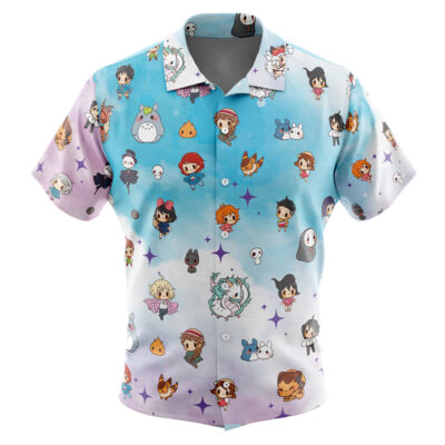 Chibi Studio Ghibli Pattern Men's Short Sleeve Button Up Hawaiian Shirt