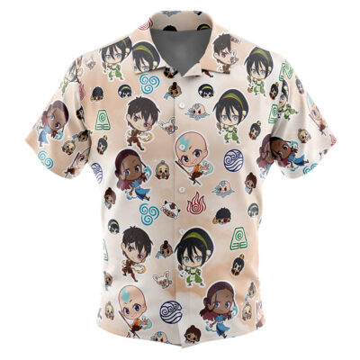 Chibi Avatar Airbender Pattern Men's Short Sleeve Button Up Hawaiian Shirt