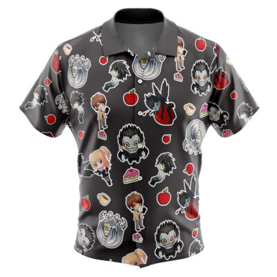Chibi Death Note Pattern Men's Short Sleeve Button Up Hawaiian Shirt