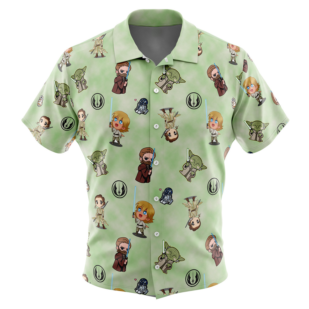 Chibi Jedi Masters Pattern Star Wars Pattern Men's Short Sleeve Button Up Hawaiian Shirt