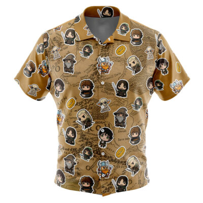 Chibi Fellowship Of The Ring Pattern The Lord Of The Rings Men's Short Sleeve Button Up Hawaiian Shirt