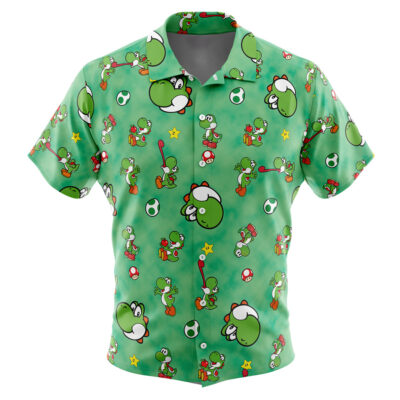 Yoshi Pattern Super Mario Men's Short Sleeve Button Up Hawaiian Shirt