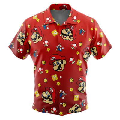 Mario Pattern Super Mario Men's Short Sleeve Button Up Hawaiian Shirt