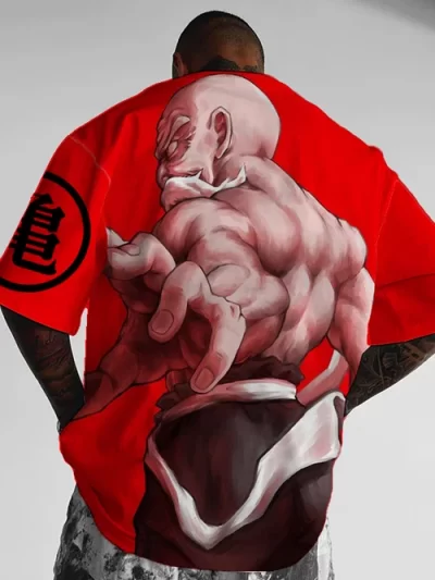 Dragon Ball Z Men's Cartoon Old Man Print Short Sleeve T-shirt