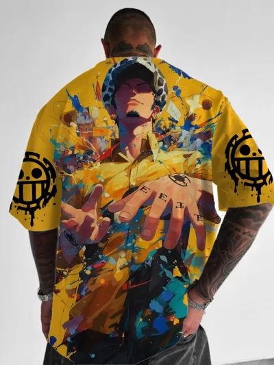 One Piece Men's Doodle Man Back Printed Short Sleeve Crew Neck T-shirt