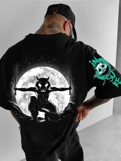 Demon Slayer Men's Anime Ghost Blade Print Short Sleeve T-Shirt