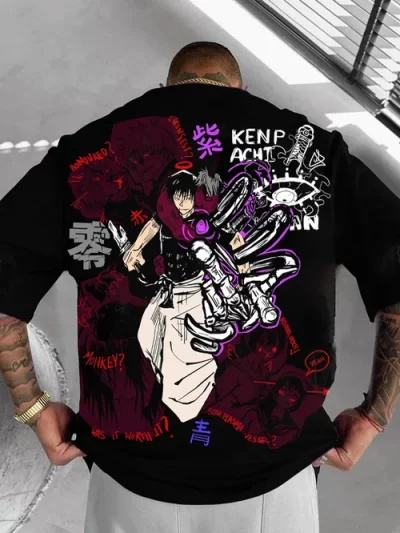 Jujutsu Kaisen Men's Anime Spell Print Short Sleeve T-Shirt
