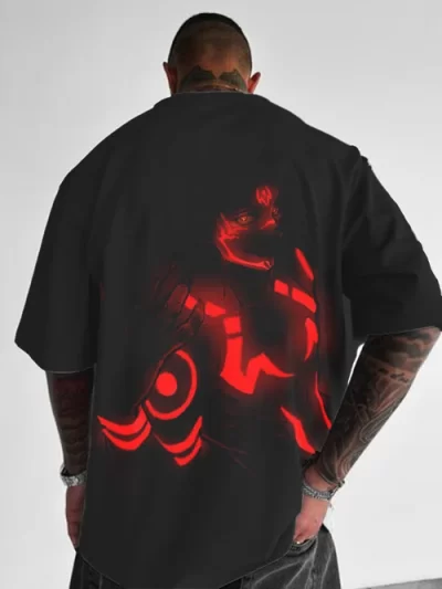 Jujutsu Kaisen Men's Red Man Print Anime Short Sleeve T-Shirt