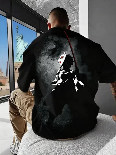 Demon Slayer Men's Anime Ghost Blade Print Short Sleeve T-Shirt