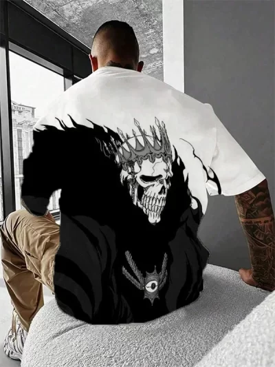 Bleach Men's Crown Skull Anime Print Short Sleeve T-Shirt