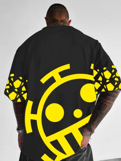 One Piece Men's Yellow Logo Back Printed Short Sleeve Crew Neck T-shirt