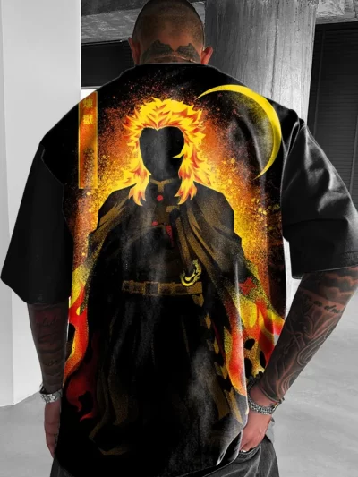 Demon Slayer Men's Oversized Anime Print Short Sleeve T-Shirt