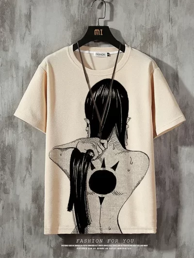 One Piece Men's Back Logo Woman Print Short Sleeve Anime T-Shirt
