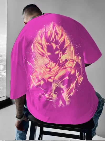 Dragon Ball Z Men's Pink Anime Fire Back Print Short Sleeve T-Shirt