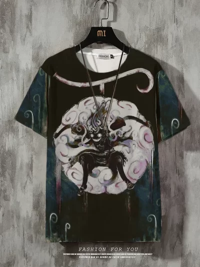 Men's Anime Print Crew Neck Short Sleeve T-Shirt