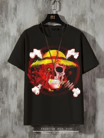 One Piece Men's Skull Anime Print Crew Neck Short Sleeve T-Shirt