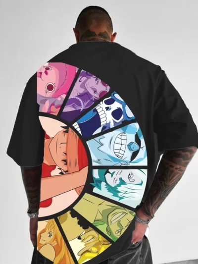 One Piece Men's Face Back Printed Short Sleeve Crew Neck T-shirt