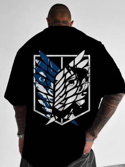 Attack on Titan Black trendy wings printed T-shirt