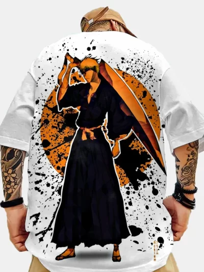 Bleach Men's Oversized Anime Print Short Sleeve T-Shirt