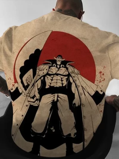 One Piece Men's Anime White Beard Print Crew Neck Short Sleeve T-Shirt