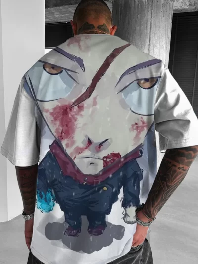 Jujutsu Kaisen Men's Oversized Bleach Anime Print Short Sleeve T-Shirt