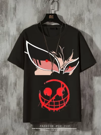 One Piece Men's Eyes And Red Flag Print Short Sleeve Anime T-Shirt