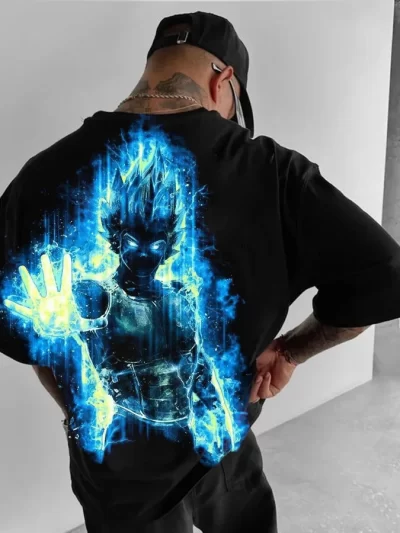 Dragon Ball Z Men's Anime Fire Back Print Short Sleeve T-Shirt