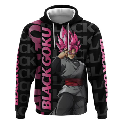 Black Goku Hoodie Anime Mix Text Pattern Abstract Style