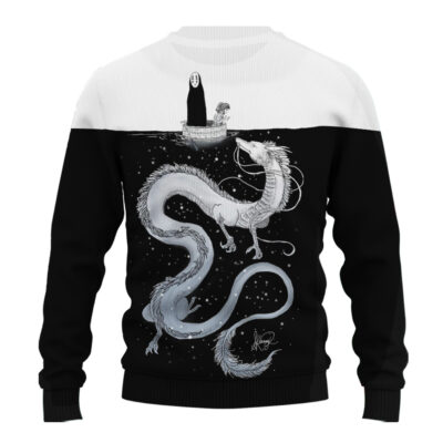 Chihiro No Face and Haku Dragon Spirited Away Ugly Christmas Sweater