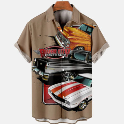 Men'S Retro Contrast Color Stitching Garage Car 6 Hawaiian Shirt