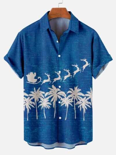 Christmas Elk Blue Reindeer Sleigh - For Men & Women - Hawaiian Shirt