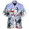 Penguin Family In Love Christmas Art Style - Hawaiian Shirt