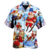 Christmas Skiing Santa Claus In Blue - Hawaiian Shirt