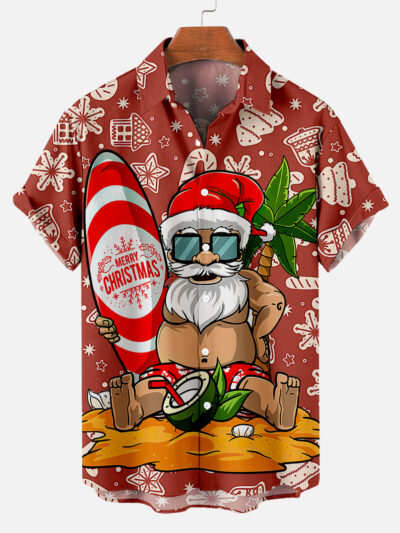 Surfing Santa Illustration - For Men And Women - Hawaiian Shirt