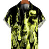 Casual Light Yellow Flame Skull Print Aloha Shirt