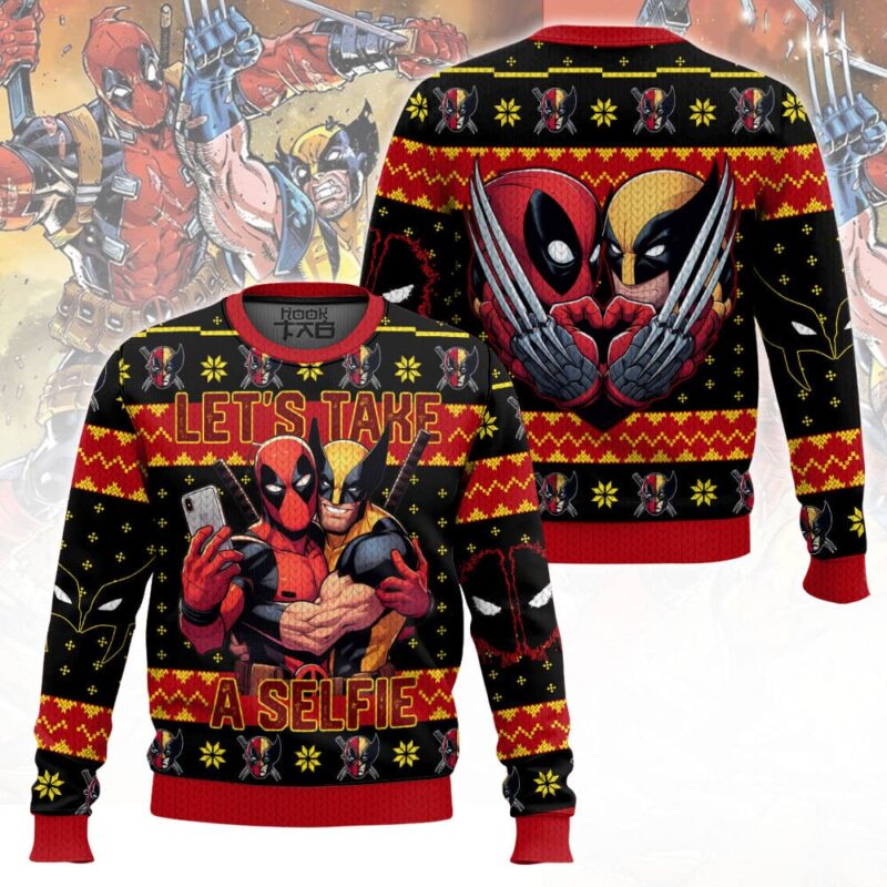 Deadpool and Wolverine Let's Take A Selfie Ugly Sweater