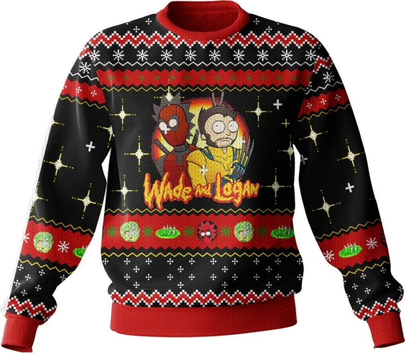 Rick and Morty in Deadpool Multiverse Ugly Sweater