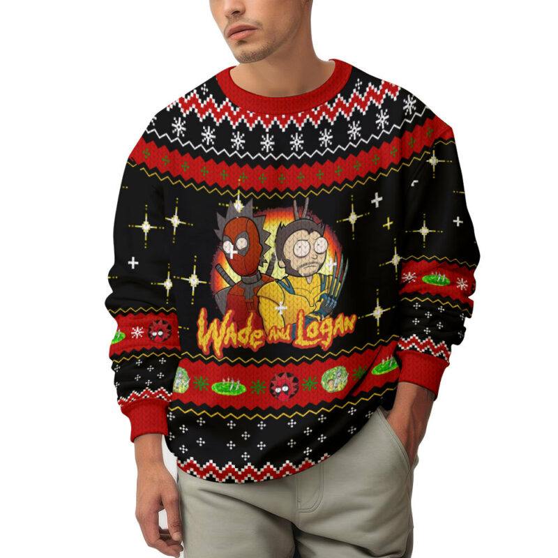 Rick and Morty in Deadpool Multiverse Ugly Sweater