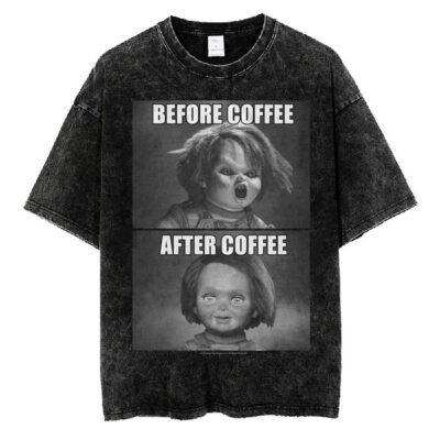 Chucky Before And After Coffee Child's Play T-Shirt, Chucky T-Shirt, Halloween T-Shirt