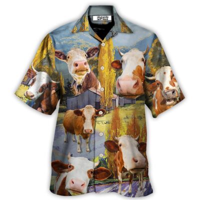 Cow Funny In The Australian Landscape Cattle Art Style - Hawaiian Shirt