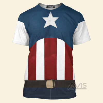 Marvel Captain America Stars Stripes USO The First Avenger Cosplay Costume, Costume T-shirt