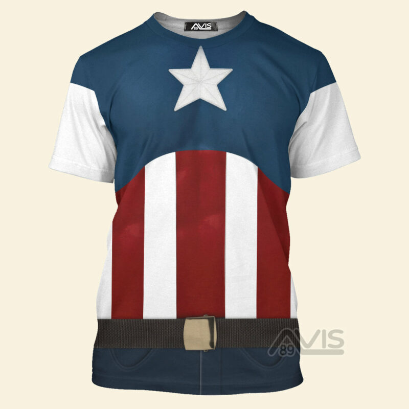 Marvel Captain America Stars Stripes USO The First Avenger Cosplay Costume, Costume T-shirt